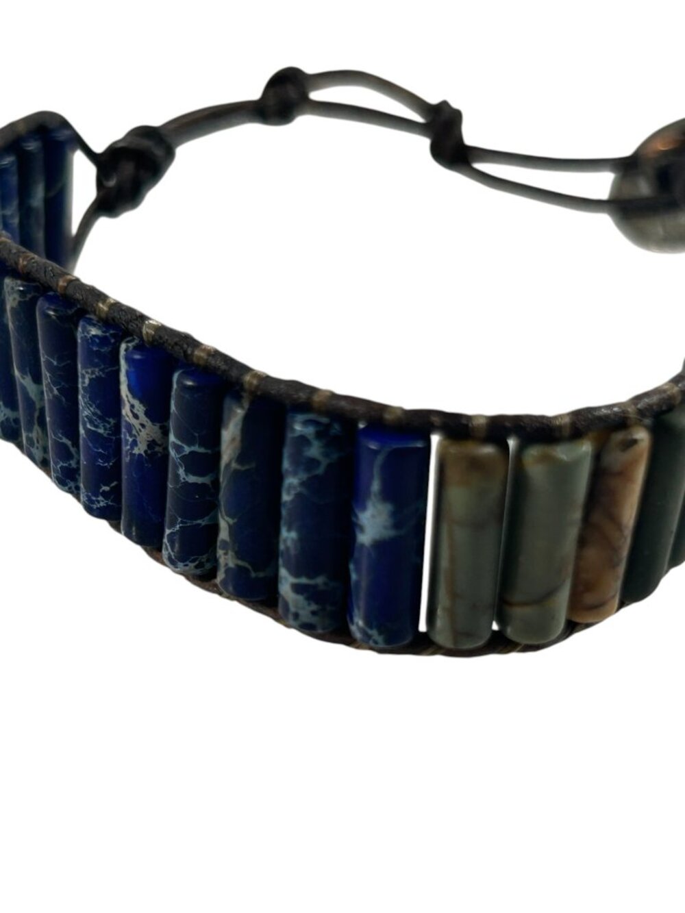 Mens Bracelet Imperial Jade Tube Bead Leather Cord Warrior Healing Adjustable